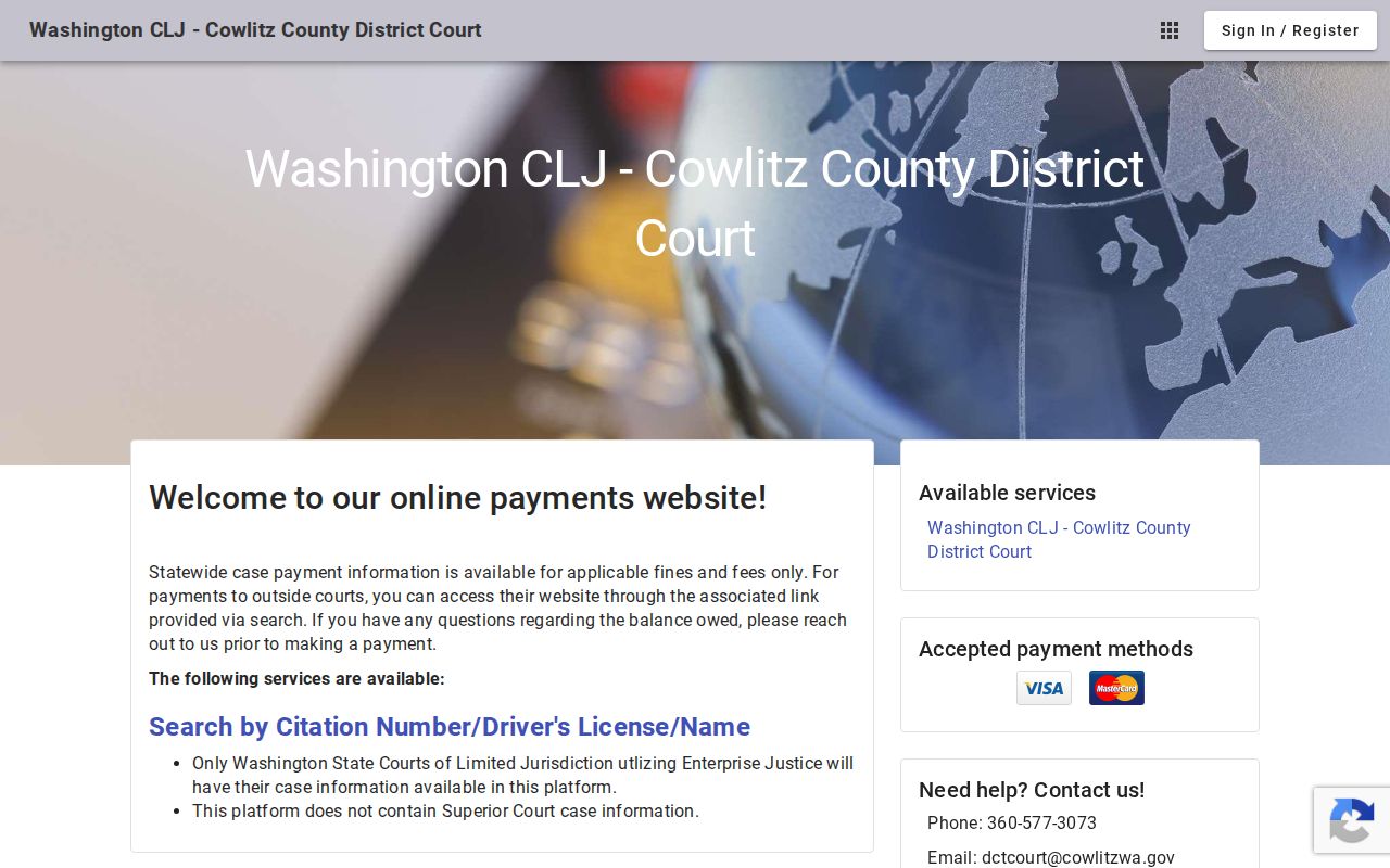 Cowlitz County District Court Defendant Access citation search