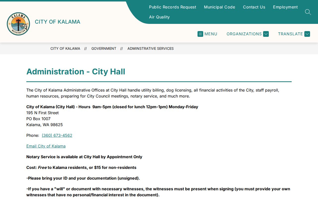 Kalama Administrative Services official webpage
